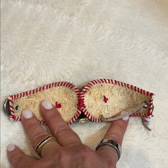 Baseball leather Silver and Cream Cuff Bracelet - Picture 3 of 6
